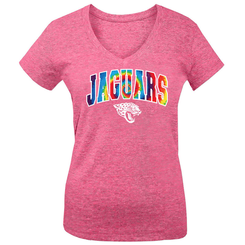 Jacksonville Jaguars 5th & Ocean Pink Tie-Dye Tri-Blend V-Neck T-Shirt - Girls Youth