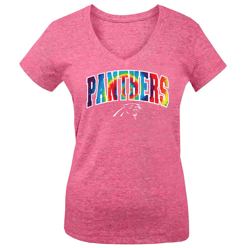 Carolina Panthers 5th & Ocean Pink Tie-Dye Tri-Blend V-Neck T-Shirt - Girls Youth