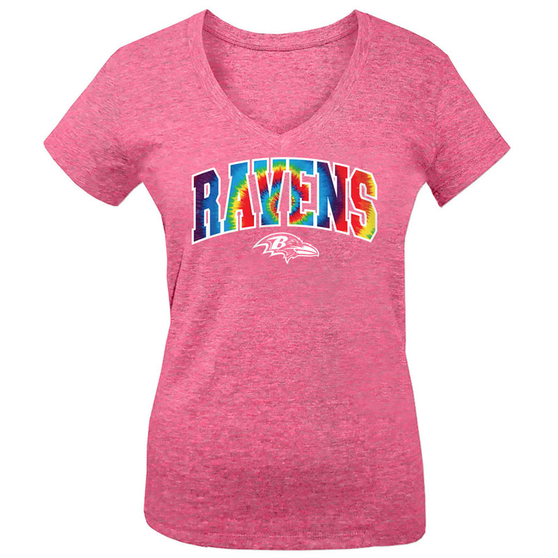 Baltimore Ravens 5th & Ocean Pink Tie-Dye Tri-Blend V-Neck T-Shirt - Girls Youth