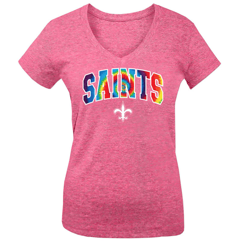 New Orleans Saints 5th & Ocean Pink Tie-Dye Tri-Blend V-Neck T-Shirt - Girls Youth