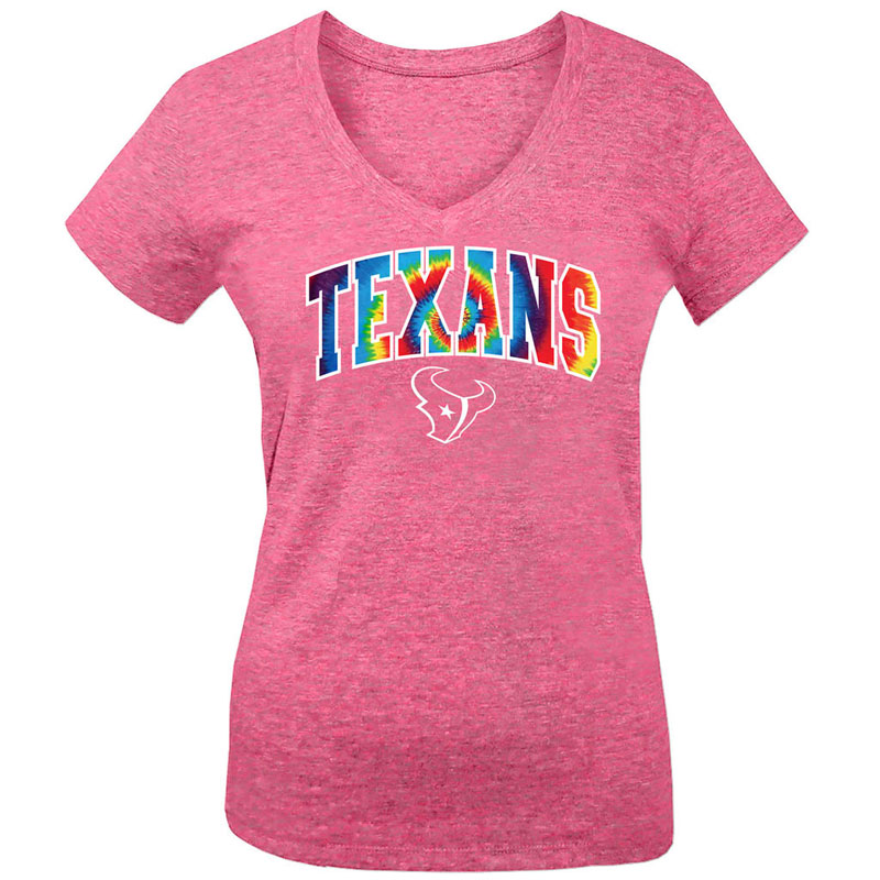 Houston Texans 5th & Ocean Pink Tie-Dye Tri-Blend V-Neck T-Shirt - Girls Youth