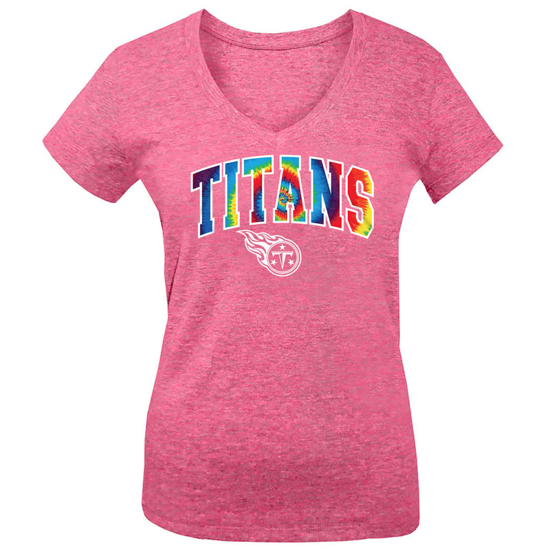 Tennessee Titans 5th & Ocean Pink Tie-Dye Tri-Blend V-Neck T-Shirt - Girls Youth