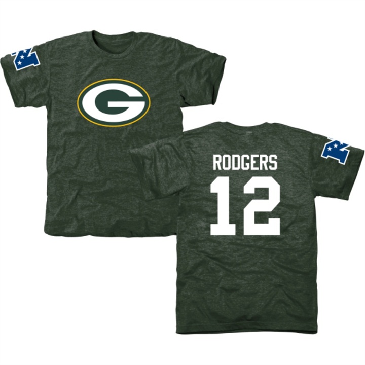 Green Bay Packers #12 Aaron Rodgers Green Name & Number Tri-Blend T-shirt