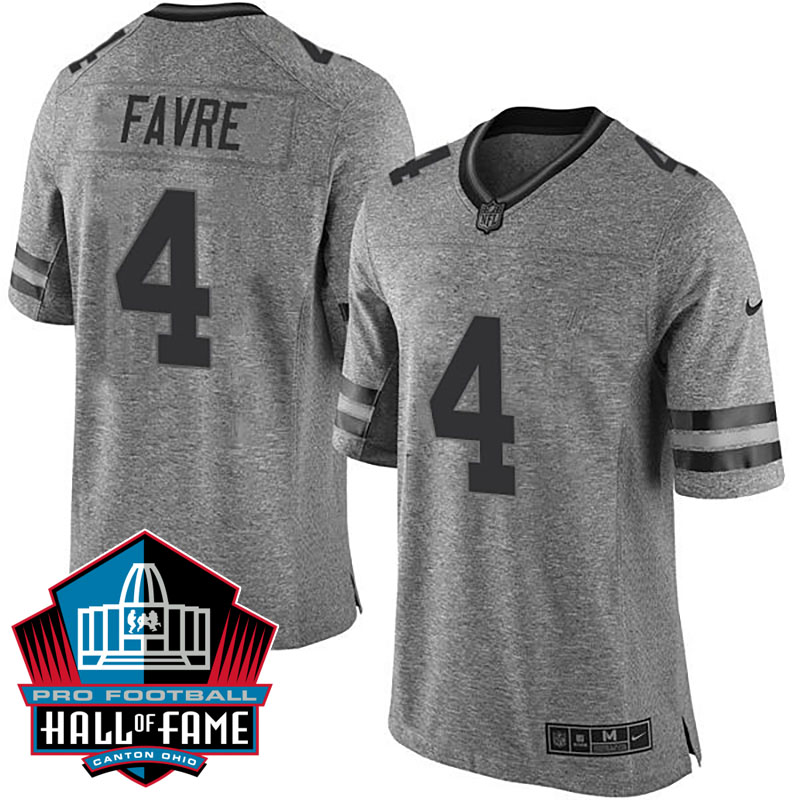 Hall Of Fame Green Bay Packers #4 Brett Favre Gray Gridiron Limited Jersey