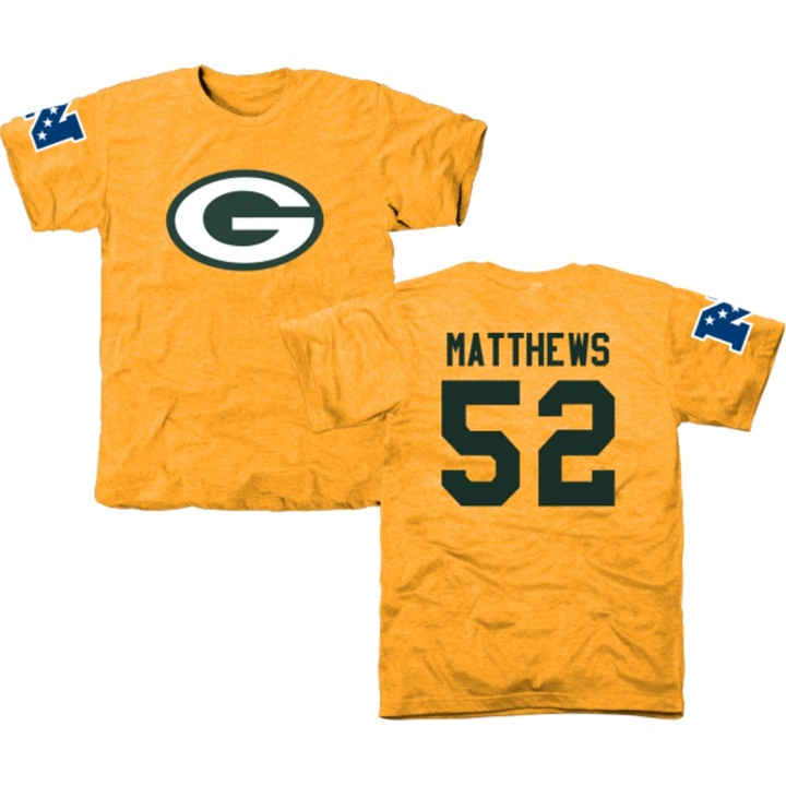 Green Bay Packers #52 Clay Matthews Gold Name & Number Tri-Blend T-shirt