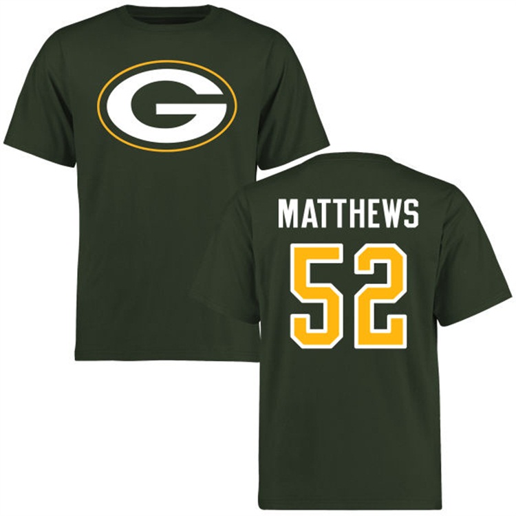 Green Bay Packers #52 Clay Matthews Name & Number Green Logo T-shirt