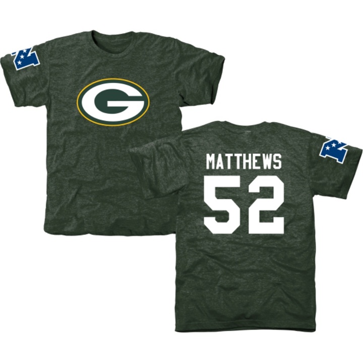 Green Bay Packers #52 Clay Matthews Green Name & Number Tri-Blend T-shirt