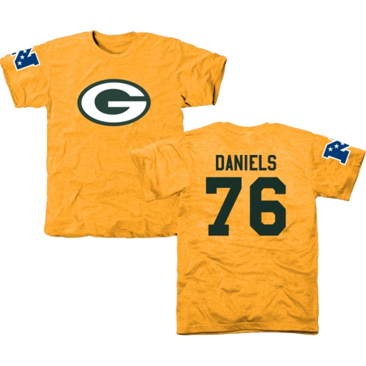 Green Bay Packers #76 Mike Daniels Gold Name & Number Tri-Blend T-shirt