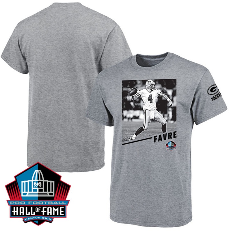 Green Bay Packers #4 Brett Favre Gray Hall Of Fame Pictorial History T-shirt