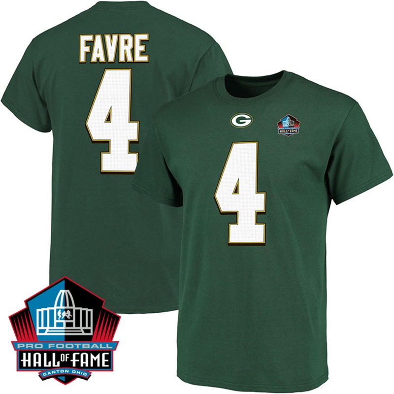 Green Bay Packers #4 Brett Favre Green Hall Of Fame Eligible Receiver Name & Number T-shirt