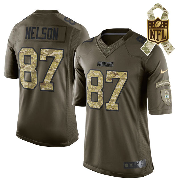 Men's Green Bay Packers #87 Jordy Nelson Green Salute To Service Limited Jersey