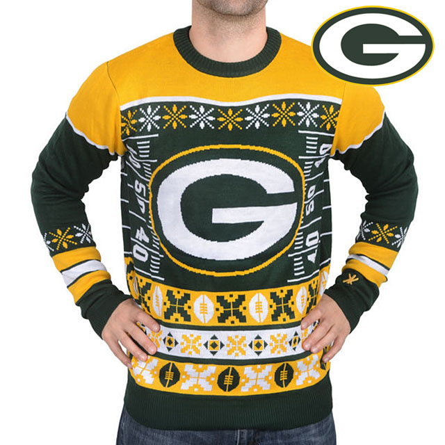 Green Bay Packers Klew Green Thematic Crew Knit Ugly Sweater