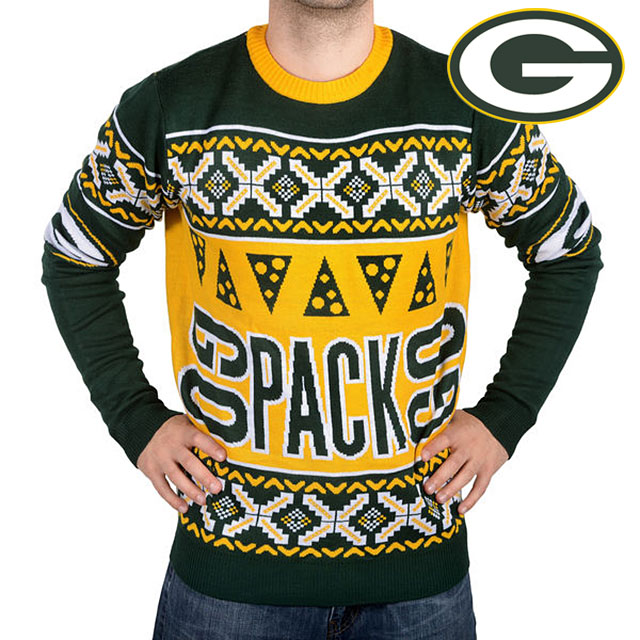 Green Bay Packers Klew Yellow Slogan Crew Knit Ugly Sweater