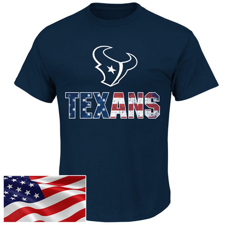 Houston Texans Navy Banner Wave Majestic Independence Day Star & Stripes T-Shirt