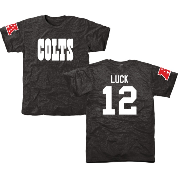 Indianapolis Colts #12 Andrew Luck Black Name & Number Tri-Blend T-shirt