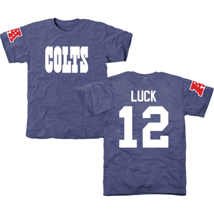 Indianapolis Colts #12 Andrew Luck Royal Blue Name & Number Tri-Blend T-shirt