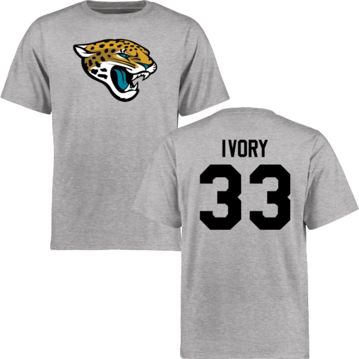 Jacksonville Jaguars #33 Chris Ivory Ash Name & Number Logo T-shirt