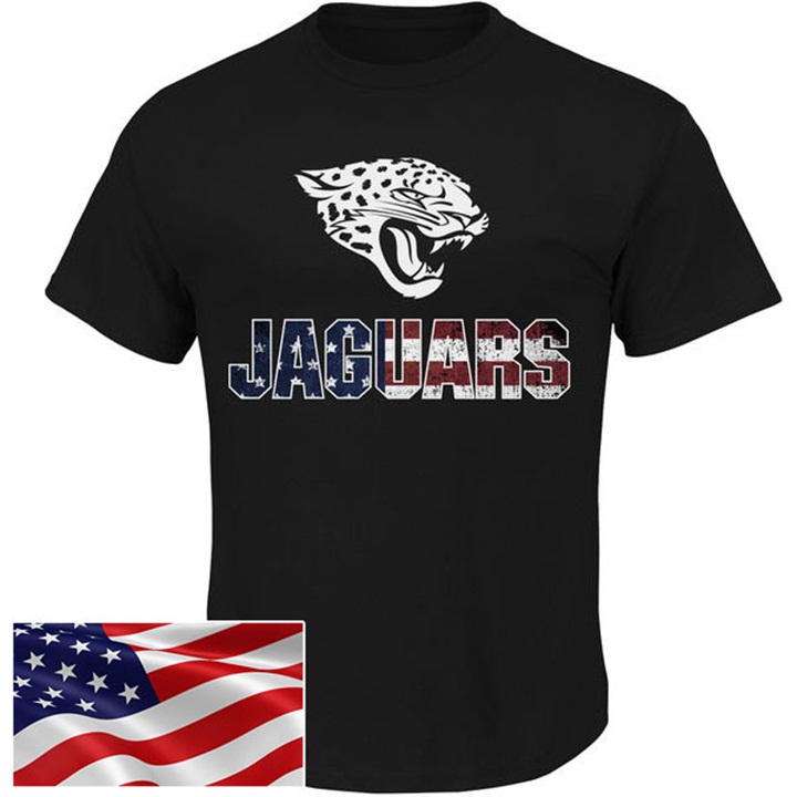 Jacksonville Jaguars Black Banner Wave Majestic Independence Day Star & Stripes T-Shirt