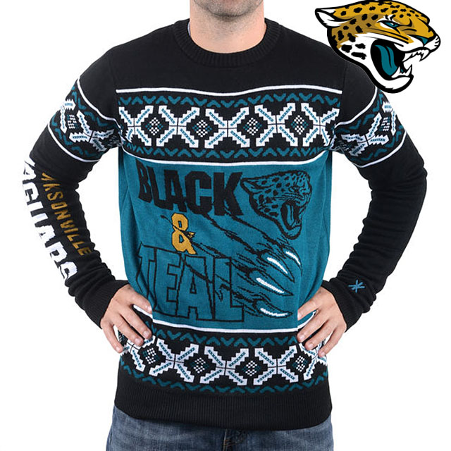 Jacksonville Jaguars Klew Teal & Black Slogan Crew Knit Ugly Sweater