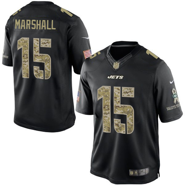 Men's New York Jets #15 Brandon Marshall Black Salute To Service Jersey