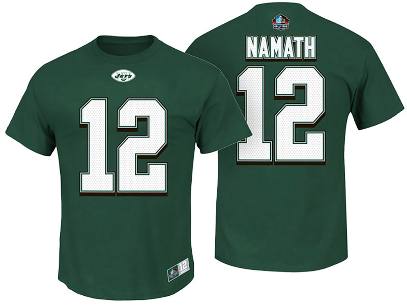 New York Jets #12 Joe Namath Green Hall of Fame Eligible Receiver II Name & Number T-Shirt