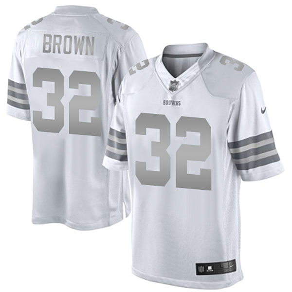 Men's Cleveland Browns #32 Jim Brown Nike White Platinum Limited Jersey