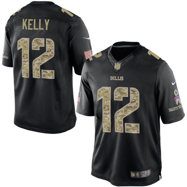 Men's Buffalo Bills #12 Jim Kelly Nike Black Salute To Service Jersey