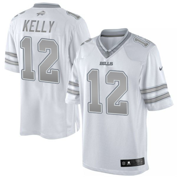 Men's Buffalo Bills #12 Jim Kelly Nike White Platinum Limited Jersey