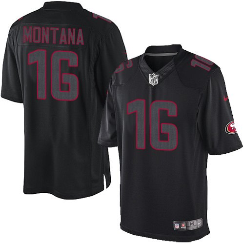 Men's San Francisco 49ers #16 Joe Montana Limited Black Impact Jersey