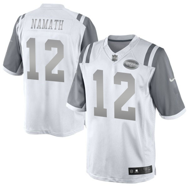 Men's New York Jets #12 Joe Namath Nike White Platinum Limited Jersey