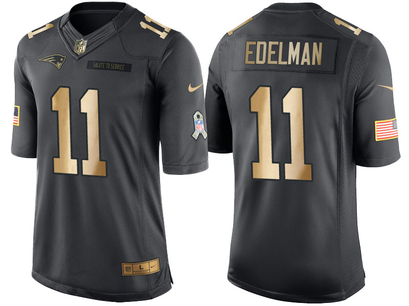 Patriots #11 Julian Edelman Anthracite 2016 Christmas Gold Salute to Service Jersey