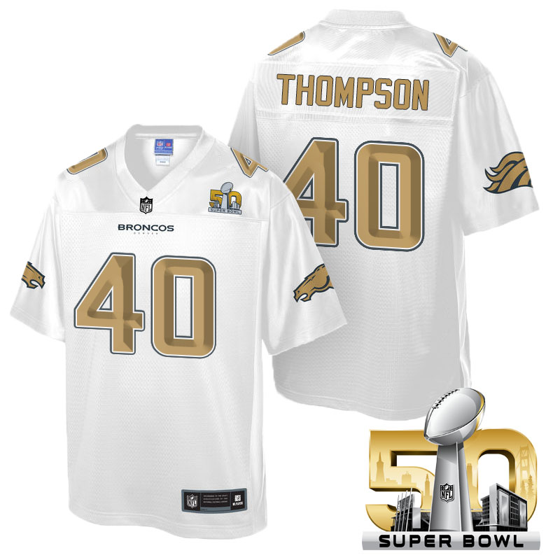 Denver Broncos #40 Juwan Thompson White 2016 Super Bowl 50th Pro Line Fashion Jersey