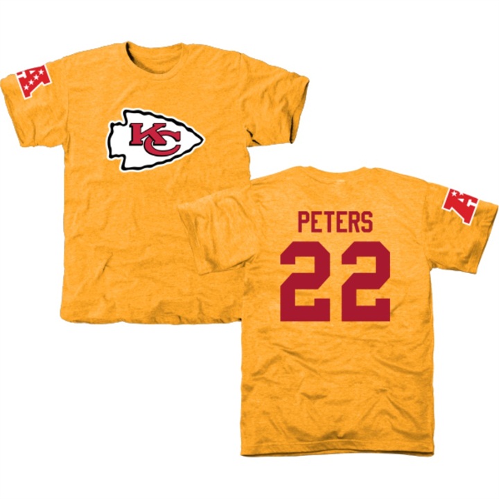 Kansas City Chiefs #22 Marcus Peters Gold Name & Number Tri-Blend T-shirt