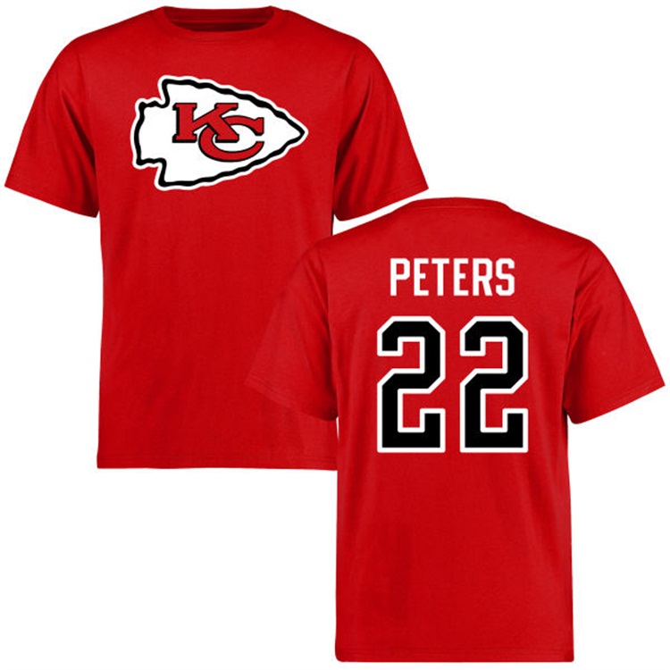 Kansas City Chiefs #22 Marcus Peters Name & Number Red Logo T-shirt