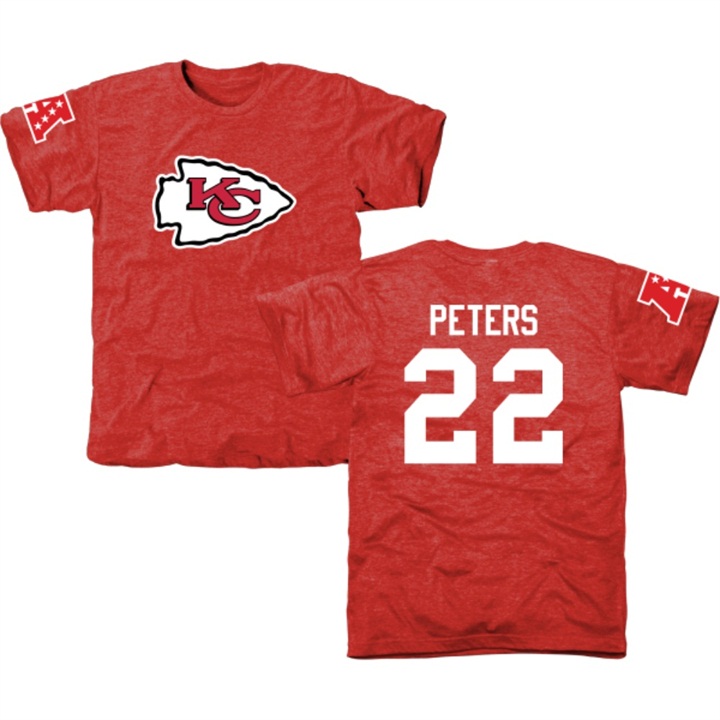 Kansas City Chiefs #22 Marcus Peters Red Name & Number Tri-Blend T-shirt