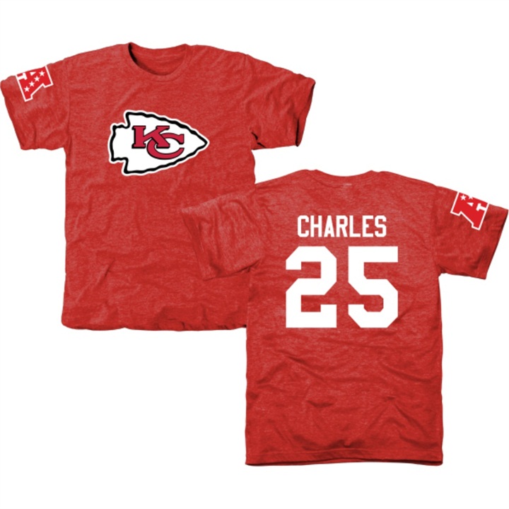 Kansas City Chiefs #25 Jamaal Charles Red Name & Number Tri-Blend T-shirt