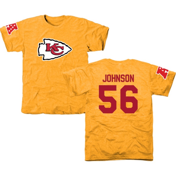 Kansas City Chiefs #56 Derrick Johnson Gold Name & Number Tri-Blend T-shirt