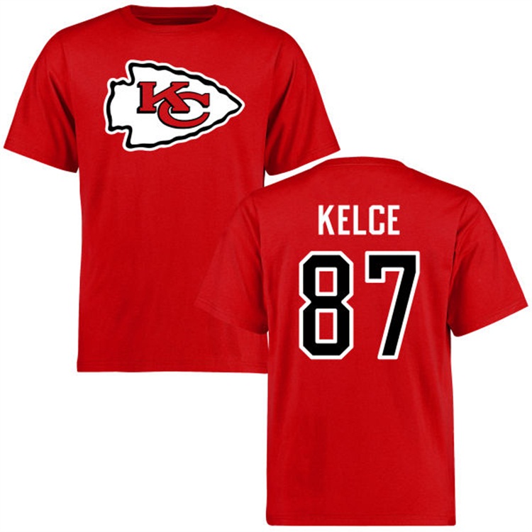 Kansas City Chiefs #87 Travis Kelce Name & Number Red Logo T-shirt