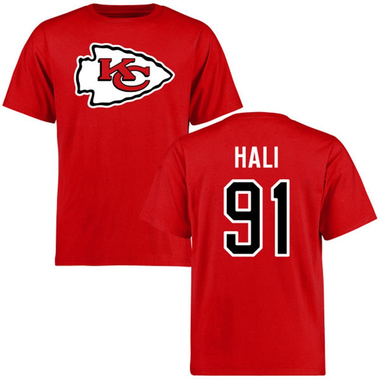 Kansas City Chiefs #91 Tamba Hali Name & Number Red Logo T-shirt