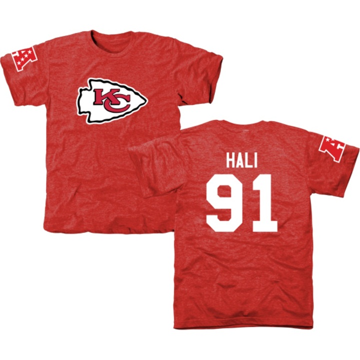 Kansas City Chiefs #91 Tamba Hali Red Name & Number Tri-Blend T-shirt