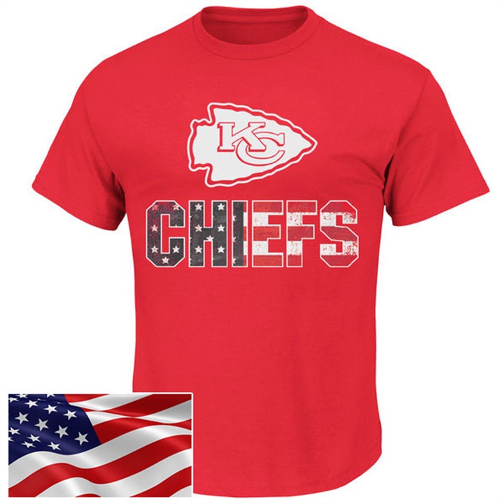 Kansas City Chiefs Red Banner Wave Majestic Independence Day Star & Stripes T-Shirt