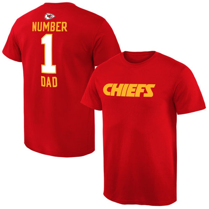 Kansas City Chiefs Red Number 1 Dad Name & Logo Pro Line T-Shirt