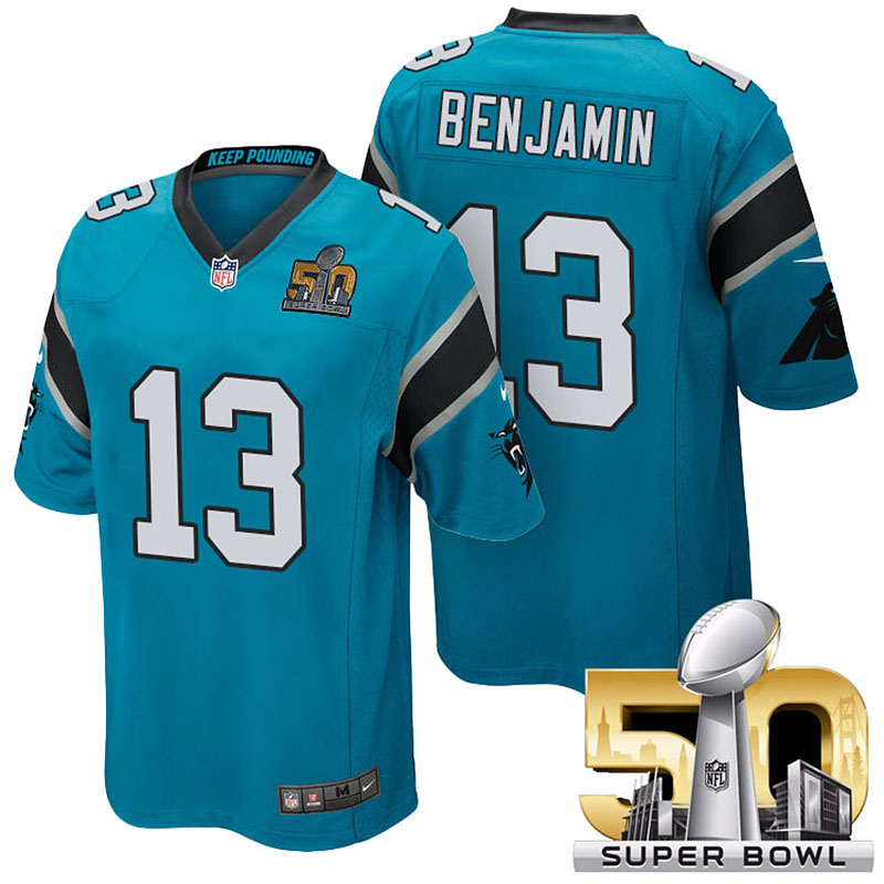 NFC Champions Carolina Panthers #13 Kelvin Benjamin Blue 2016 Super Bowl 50 Limited Jersey