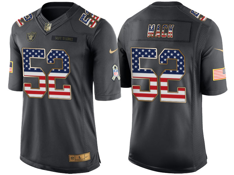 Oakland Raiders #52 Khalil Mack Anthracite Salute to Service USA Flag Fashion Jersey