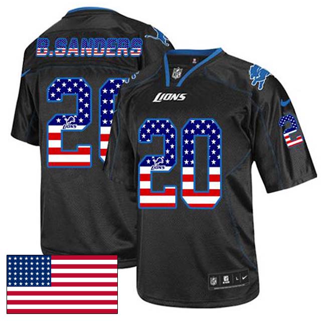 Detroit Lions #20 Barry Sanders Black USA Flag Fashion Jersey