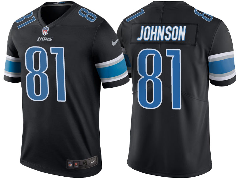 Detroit Lions #81 Calvin Johnson Black Color Rush Limited Jersey