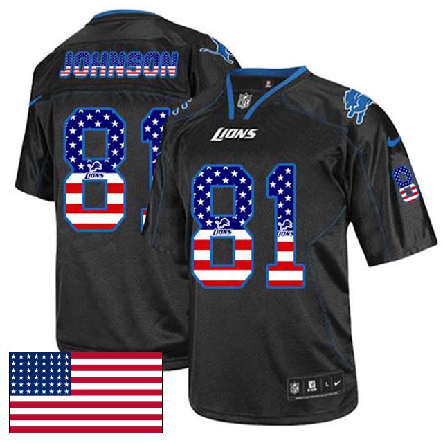 Detroit Lions #81 Calvin Johnson Black USA Flag Fashion Jersey