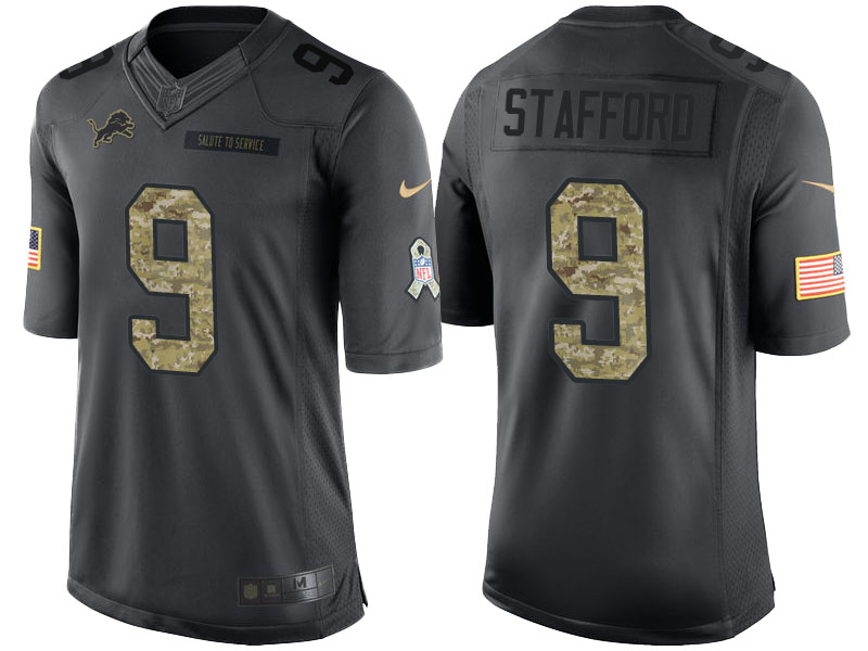 Detroit Lions #9 Matthew Stafford Camo Anthracite 2016 Salute to Service Limited Jersey