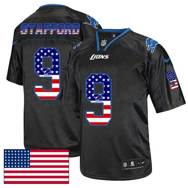 Detroit Lions #9 Matthew Stafford Black USA Flag Fashion Jersey