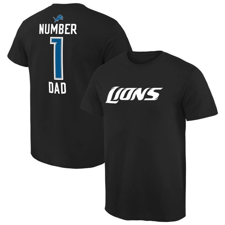 Detroit Lions Black Number 1 Dad Name & Logo Pro Line T-Shirt